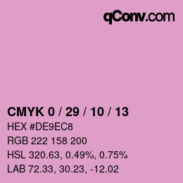 カラーコード: CMYK 0 / 29 / 10 / 13 | qconv.com