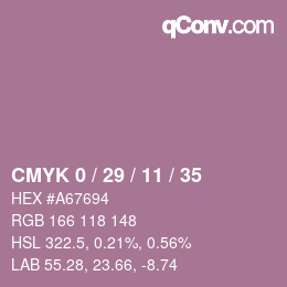 颜色代码: CMYK 0 / 29 / 11 / 35 | qconv.com
