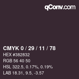 カラーコード: CMYK 0 / 29 / 11 / 78 | qconv.com