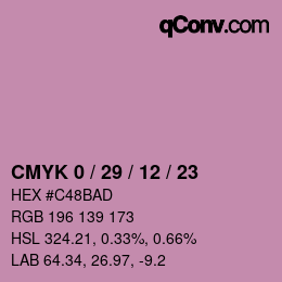 カラーコード: CMYK 0 / 29 / 12 / 23 | qconv.com