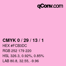 カラーコード: CMYK 0 / 29 / 13 / 1 | qconv.com