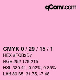 カラーコード: CMYK 0 / 29 / 15 / 1 | qconv.com