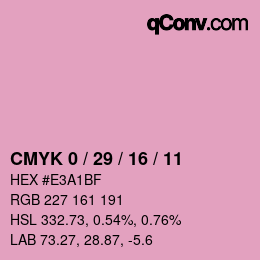 カラーコード: CMYK 0 / 29 / 16 / 11 | qconv.com