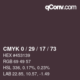 カラーコード: CMYK 0 / 29 / 17 / 73 | qconv.com