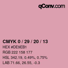 カラーコード: CMYK 0 / 29 / 20 / 13 | qconv.com