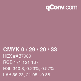 Color code: CMYK 0 / 29 / 20 / 33 | qconv.com