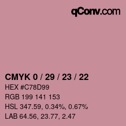 カラーコード: CMYK 0 / 29 / 23 / 22 | qconv.com