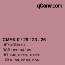 カラーコード: CMYK 0 / 29 / 23 / 26 | qconv.com