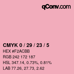 カラーコード: CMYK 0 / 29 / 23 / 5 | qconv.com