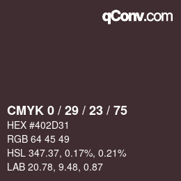 カラーコード: CMYK 0 / 29 / 23 / 75 | qconv.com
