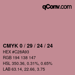 カラーコード: CMYK 0 / 29 / 24 / 24 | qconv.com
