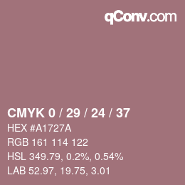 カラーコード: CMYK 0 / 29 / 24 / 37 | qconv.com