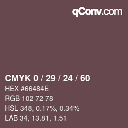 カラーコード: CMYK 0 / 29 / 24 / 60 | qconv.com