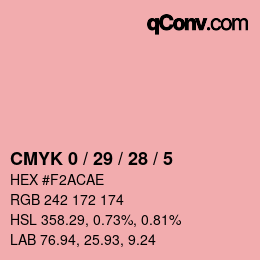 カラーコード: CMYK 0 / 29 / 28 / 5 | qconv.com