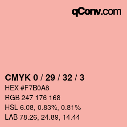 カラーコード: CMYK 0 / 29 / 32 / 3 | qconv.com
