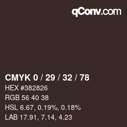 カラーコード: CMYK 0 / 29 / 32 / 78 | qconv.com