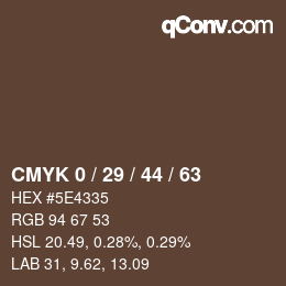 カラーコード: CMYK 0 / 29 / 44 / 63 | qconv.com