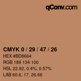 Color code: CMYK 0 / 29 / 47 / 26 | qconv.com