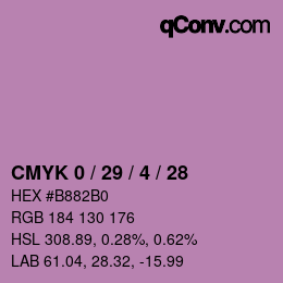 カラーコード: CMYK 0 / 29 / 4 / 28 | qconv.com