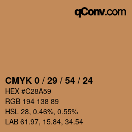 カラーコード: CMYK 0 / 29 / 54 / 24 | qconv.com