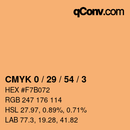 カラーコード: CMYK 0 / 29 / 54 / 3 | qconv.com