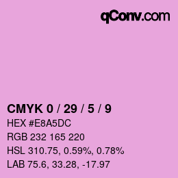 カラーコード: CMYK 0 / 29 / 5 / 9 | qconv.com
