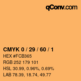 カラーコード: CMYK 0 / 29 / 60 / 1 | qconv.com