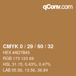 カラーコード: CMYK 0 / 29 / 60 / 32 | qconv.com