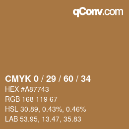 カラーコード: CMYK 0 / 29 / 60 / 34 | qconv.com