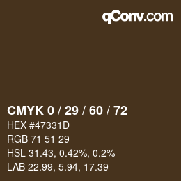 カラーコード: CMYK 0 / 29 / 60 / 72 | qconv.com