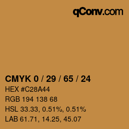 カラーコード: CMYK 0 / 29 / 65 / 24 | qconv.com