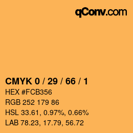 カラーコード: CMYK 0 / 29 / 66 / 1 | qconv.com