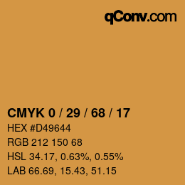 カラーコード: CMYK 0 / 29 / 68 / 17 | qconv.com