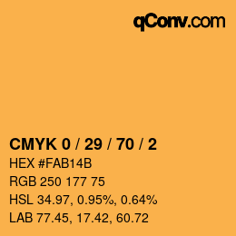 カラーコード: CMYK 0 / 29 / 70 / 2 | qconv.com