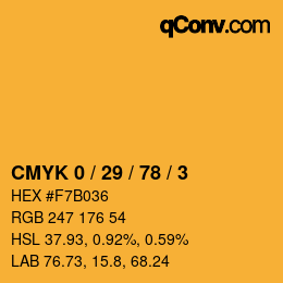 カラーコード: CMYK 0 / 29 / 78 / 3 | qconv.com