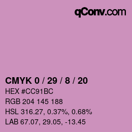 カラーコード: CMYK 0 / 29 / 8 / 20 | qconv.com