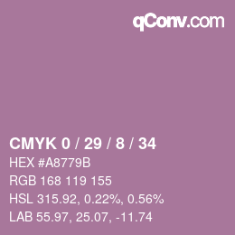 カラーコード: CMYK 0 / 29 / 8 / 34 | qconv.com