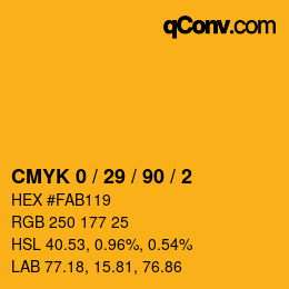 カラーコード: CMYK 0 / 29 / 90 / 2 | qconv.com