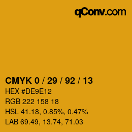 颜色代码: CMYK 0 / 29 / 92 / 13 | qconv.com
