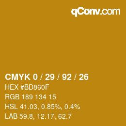 カラーコード: CMYK 0 / 29 / 92 / 26 | qconv.com