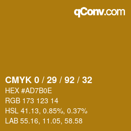 カラーコード: CMYK 0 / 29 / 92 / 32 | qconv.com