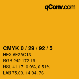 カラーコード: CMYK 0 / 29 / 92 / 5 | qconv.com