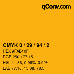 カラーコード: CMYK 0 / 29 / 94 / 2 | qconv.com