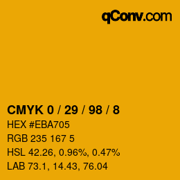 カラーコード: CMYK 0 / 29 / 98 / 8 | qconv.com