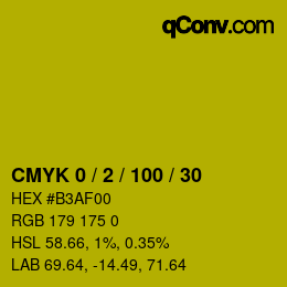 カラーコード: CMYK 0 / 2 / 100 / 30 | qconv.com