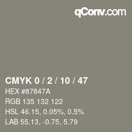 カラーコード: CMYK 0 / 2 / 10 / 47 | qconv.com