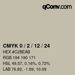 颜色代码: CMYK 0 / 2 / 12 / 24 | qconv.com