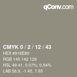 カラーコード: CMYK 0 / 2 / 12 / 43 | qconv.com