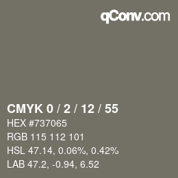 カラーコード: CMYK 0 / 2 / 12 / 55 | qconv.com