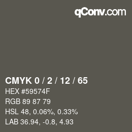 カラーコード: CMYK 0 / 2 / 12 / 65 | qconv.com
